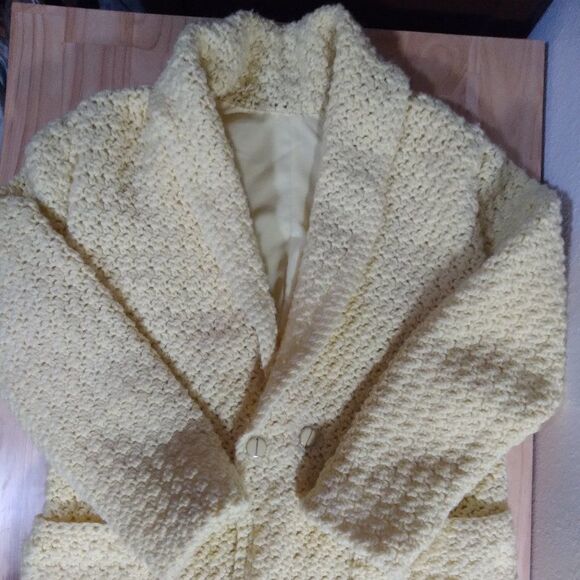 Vintage Handmade Yellow Knit Wool Sweater Coat Long - Picture 3 of 8